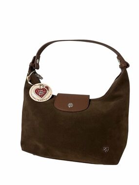 Dark Brown Suede Two Way Bag with Leather Trim